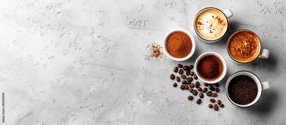 Aufkleber group selection of different Italian coffee type. Copy space image. Place for adding text or design