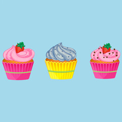 cupcakes with cream and berries