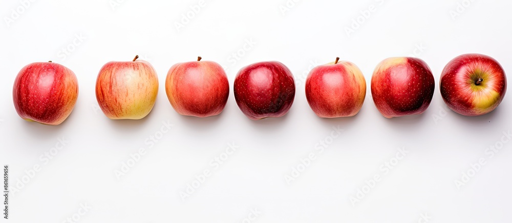 Poster Fresh apples displayed alone on a white background with space for text. Overhead view for a visually appealing image. with copy space image. Place for adding text or design
