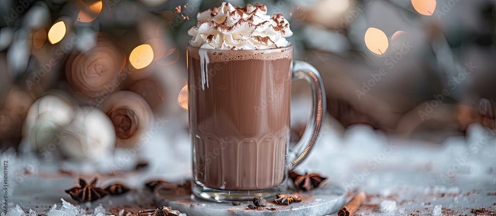 Aufkleber Create an Iced cocoa in a clear glass set on marble with room for your text in the image. with copy space image. Place for adding text or design