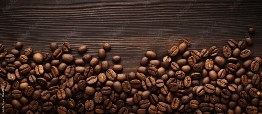 Poster roasted coffee beans create a stylish backdrop in a copy space image.