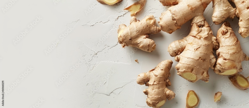 Aufkleber top view of a fresh ginger root on a plain white background with space for additional image or text.