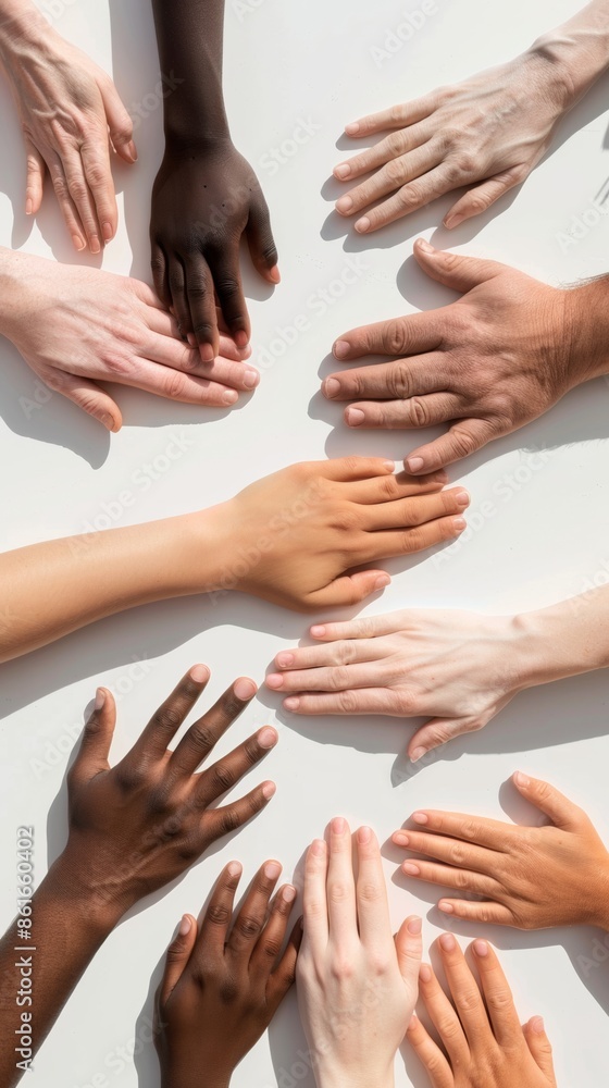 Poster Pastel Harmony A Pattern of Diverse Brown Hands on White Background Representing Unity and Inclusion