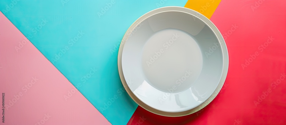 Aufkleber top view of a pristine plate on a colorful background, with space for additional images