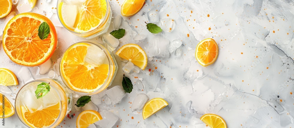Poster lemonade, top view. copy space image. place for adding text or design