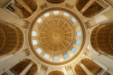 Majestic Dome of a Grand Cathedral: Intricate Architectural Details Seen from Below