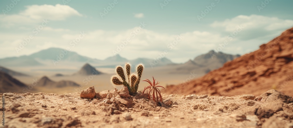 Poster Cactus on arid terrain with copy space image.