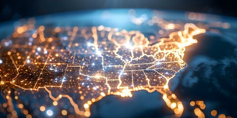 Aerial View of America at Night with Illuminated City Lights. Concept Landscape Photography, Nighttime Aerial Views, City Skylines, Urban Photography, Illuminated Landscapes