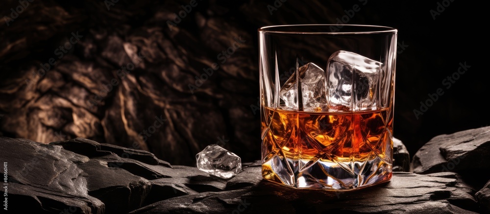 Poster scotch on a rocky background with copy space image.