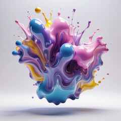 Colorful liquid splashes on a vibrant white background, creating a visually captivating and dynamic image.