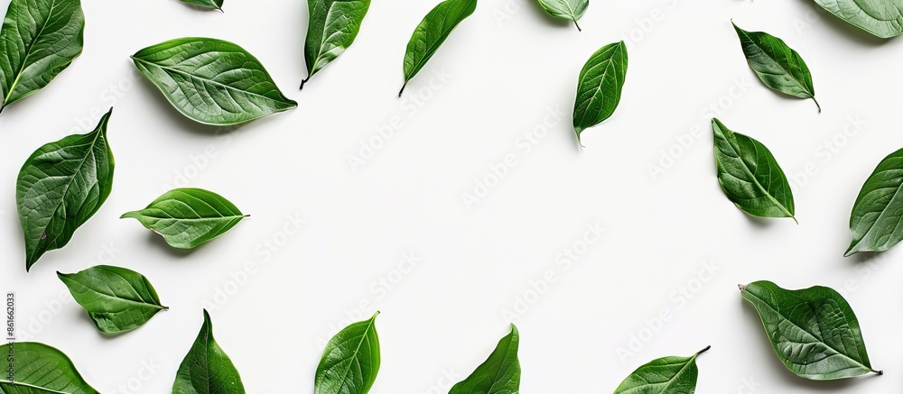 Aufkleber Isolated leaves on a plain white backdrop in a studio photograph with copy space image.