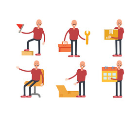 bald man characters in various poses vector illustration