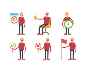 bald man characters in various poses vector illustration