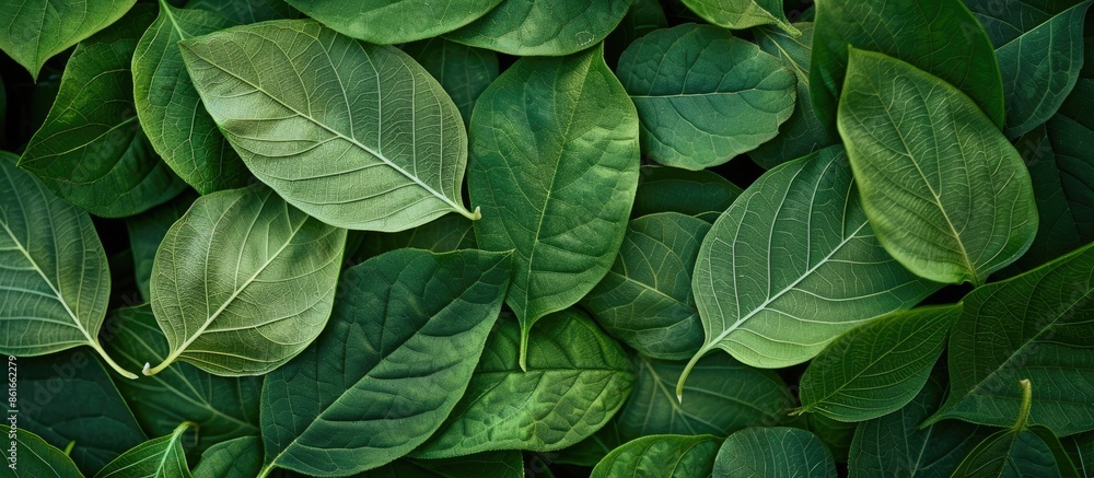 Poster creative close-up green leaf nature backdrop with copy space image made of tree leaves.