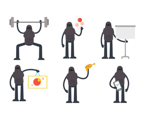 robot characters in various poses vector illustration