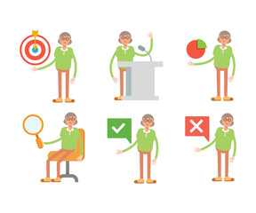 old woman characters in various poses vector illustration