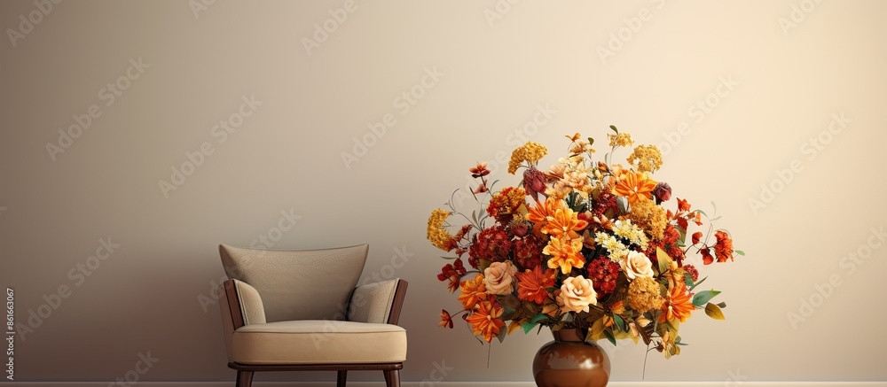 Poster indoor setting with a lovely bouquet displayed, providing copy space image.