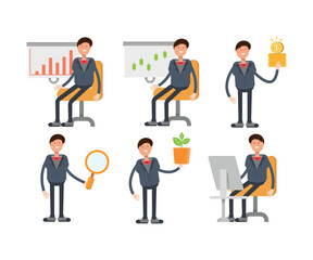 businessman in suit characters in various poses vector illustration