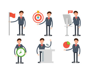 businessman in suit characters in various poses vector illustration