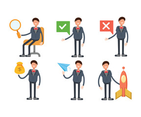 businessman in suit characters in various poses vector illustration