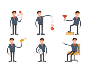businessman in suit characters in various poses vector illustration