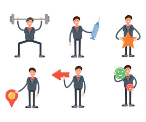 businessman in suit characters in various poses vector illustration