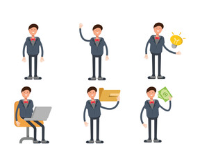 businessman in suit characters in various poses vector illustration