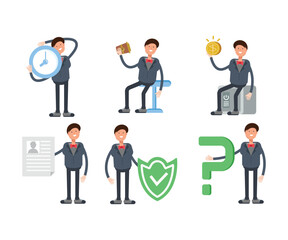 businessman in suit characters in various poses vector illustration