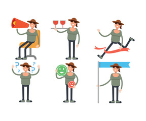 woman with hat characters in various poses vector illustration