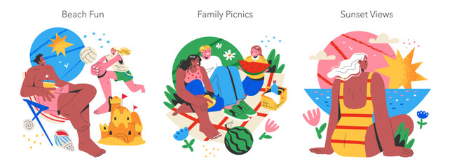 Fototapeta premium Final Days Summer Vacation. Flat Vector Illustration