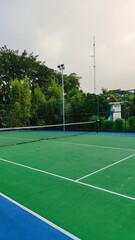 Tennis court with lines and ball for sport background