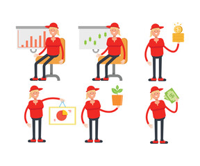 girl wearing cap characters in various poses vector illustration