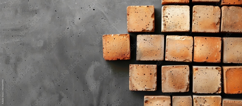 Aufkleber Brown square block of bricks on gray background background style. with copy space image. Place for adding text or design