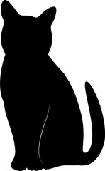 Icon black silhouette icon of sitting cat and looking at camera, transparent background	
