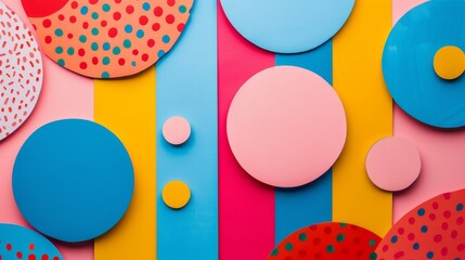 Abstract Colorful Circles on Striped Background