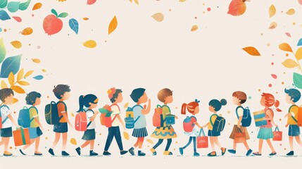 Fototapeta premium A traditional back-to-school event, with children and teachers involved, with space for text, minimal, bright style