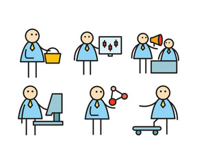 funny businessman characters stick figure in various poses vector illustration
