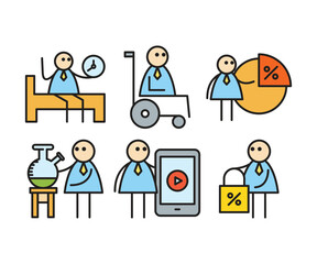 funny businessman characters stick figure in various poses vector illustration