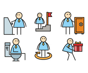 funny businessman characters stick figure in various poses vector illustration