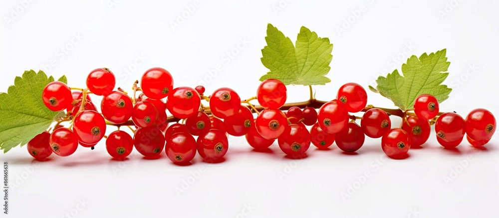 Poster red currants against a neutral white backdrop with empty space for text or other elements in a photo