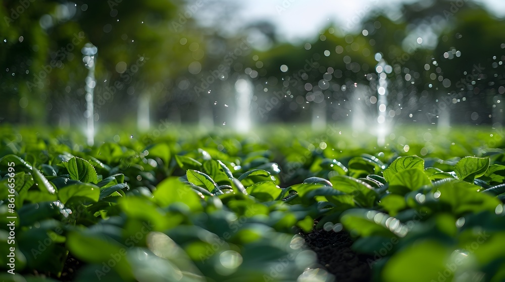 Poster smart irrigation system in lush agricultural field with sensors and automated sprinklers