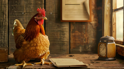 A chicken as a secretary with a notepad