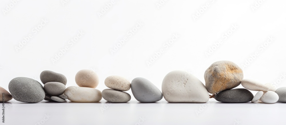 Aufkleber Podium or platform made of pebble stones used as a mock-up to display your product with a white background for copy space image.