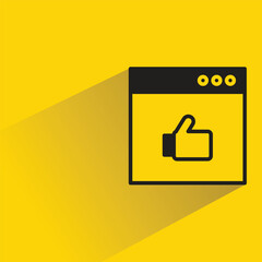 thumb up in web icon with shadow on yellow background