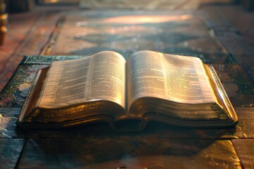 A closed book resting on a wooden table with a calm and peaceful atmosphere