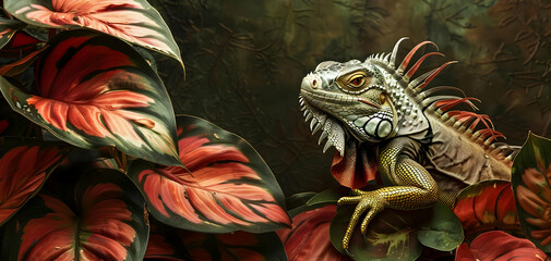 A iguana as a botanist with a plant