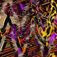 Combination textile collage pattern of wave and lines colored leopard snake tiger textures

