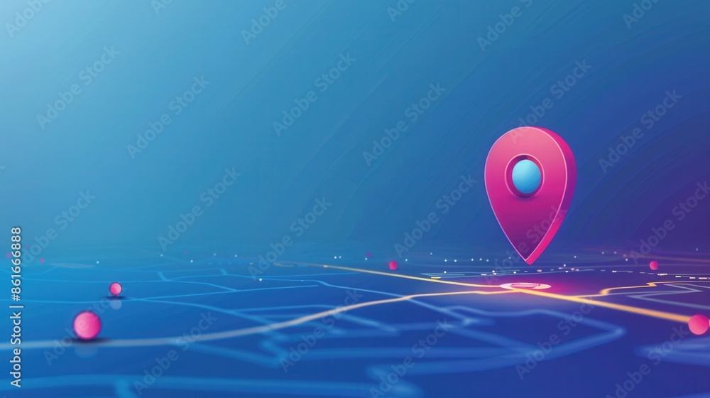 Aufkleber a 3d rendering of a bright red location pin hovering above a digital map with a clean and modern bac