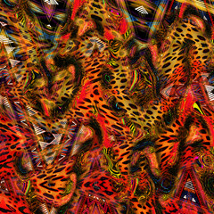 Combination textile collage pattern of wave and lines colored leopard snake tiger textures
