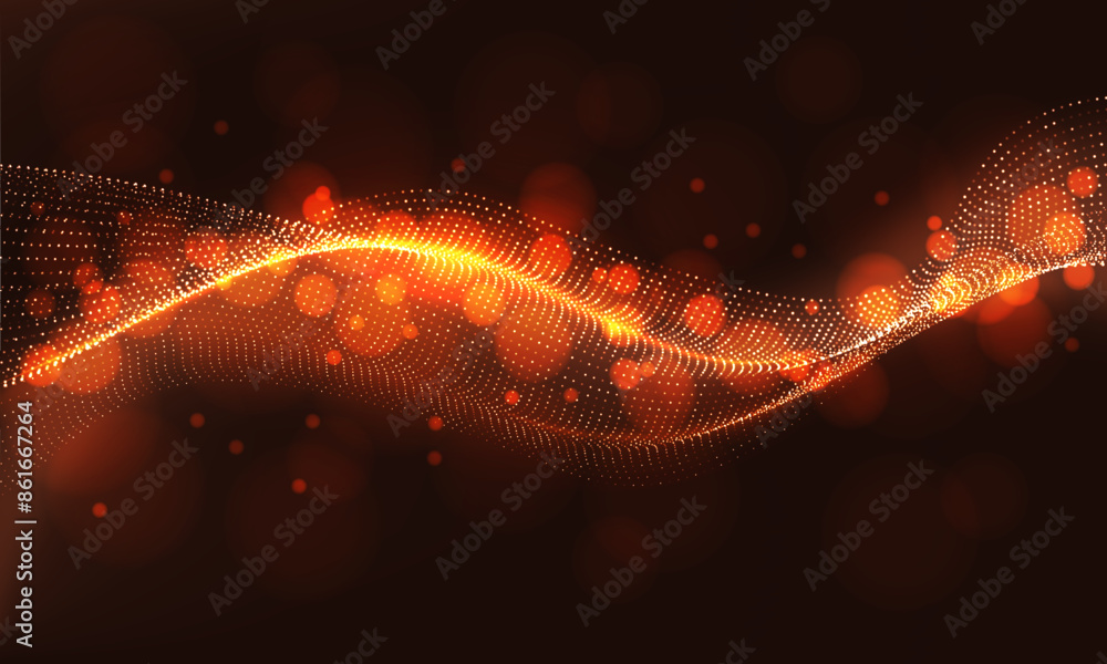 Poster abstract orange dots wave mesh motion blur technology data design modern futuristic vector backgroun